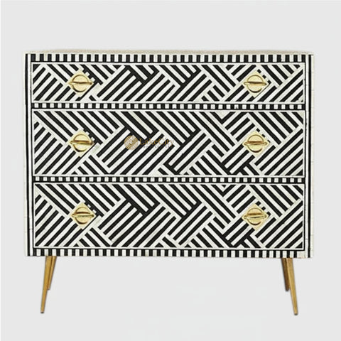 Optical Bone Inlay 3 Drawer Chest Black