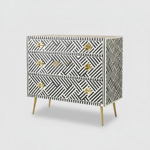 Optical Bone Inlay 3 Drawer Chest Black