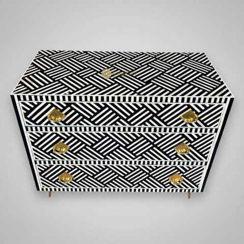 Optical Bone Inlay 3 Drawer Chest Black