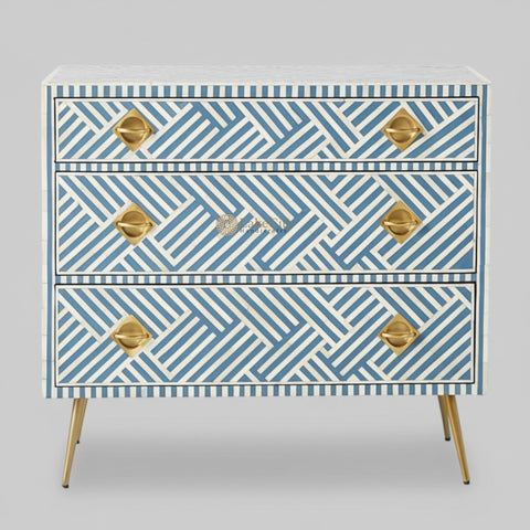 Optical Bone Inlay 3 Drawer Chest Blue