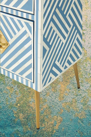 Optical Bone Inlay 3 Drawer Chest Blue