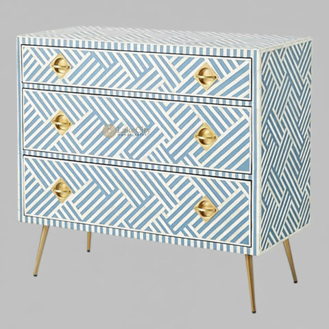 Optical Bone Inlay 3 Drawer Chest Blue