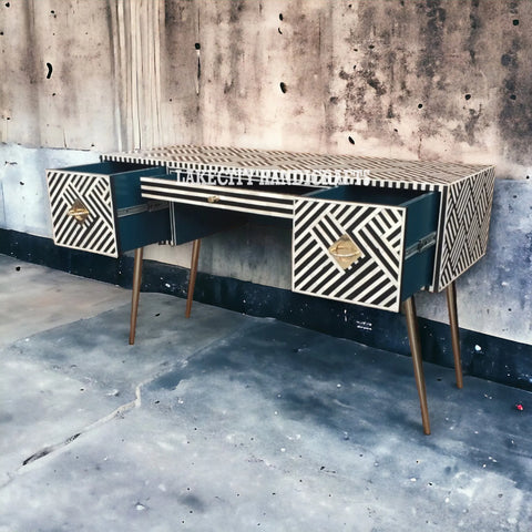 Bone Inlay Optical Design 3 Drawers Office Desk Black | Bone Inlay Optical Design 3 Drawers Console Table Black