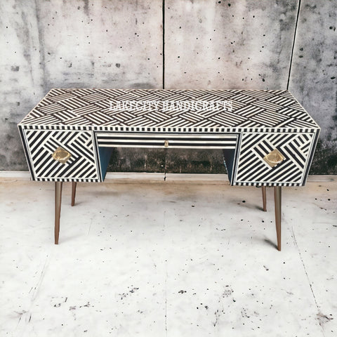 Bone Inlay Optical Design 3 Drawers Office Desk Black | Bone Inlay Optical Design 3 Drawers Console Table Black