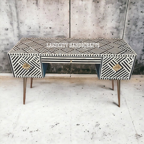 Bone Inlay Optical Design 3 Drawers Office Desk Black | Bone Inlay Optical Design 3 Drawers Console Table Black