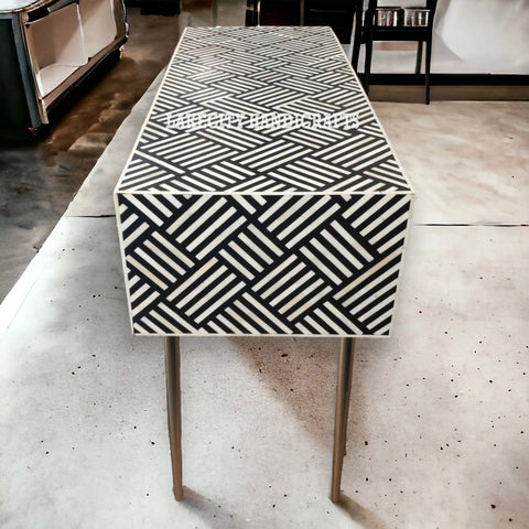 Bone Inlay Optical Design 3 Drawers Office Desk Black | Bone Inlay Optical Design 3 Drawers Console Table Black