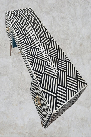 Bone Inlay Optical Design 3 Drawers Office Desk Black | Bone Inlay Optical Design 3 Drawers Console Table Black