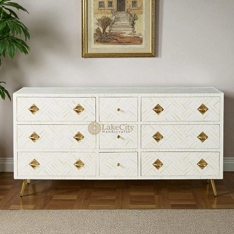Bone Inlay Optical Design 9 Drawers Chest | Bone Inlay Optical Design 9 Drawers Dresser Table