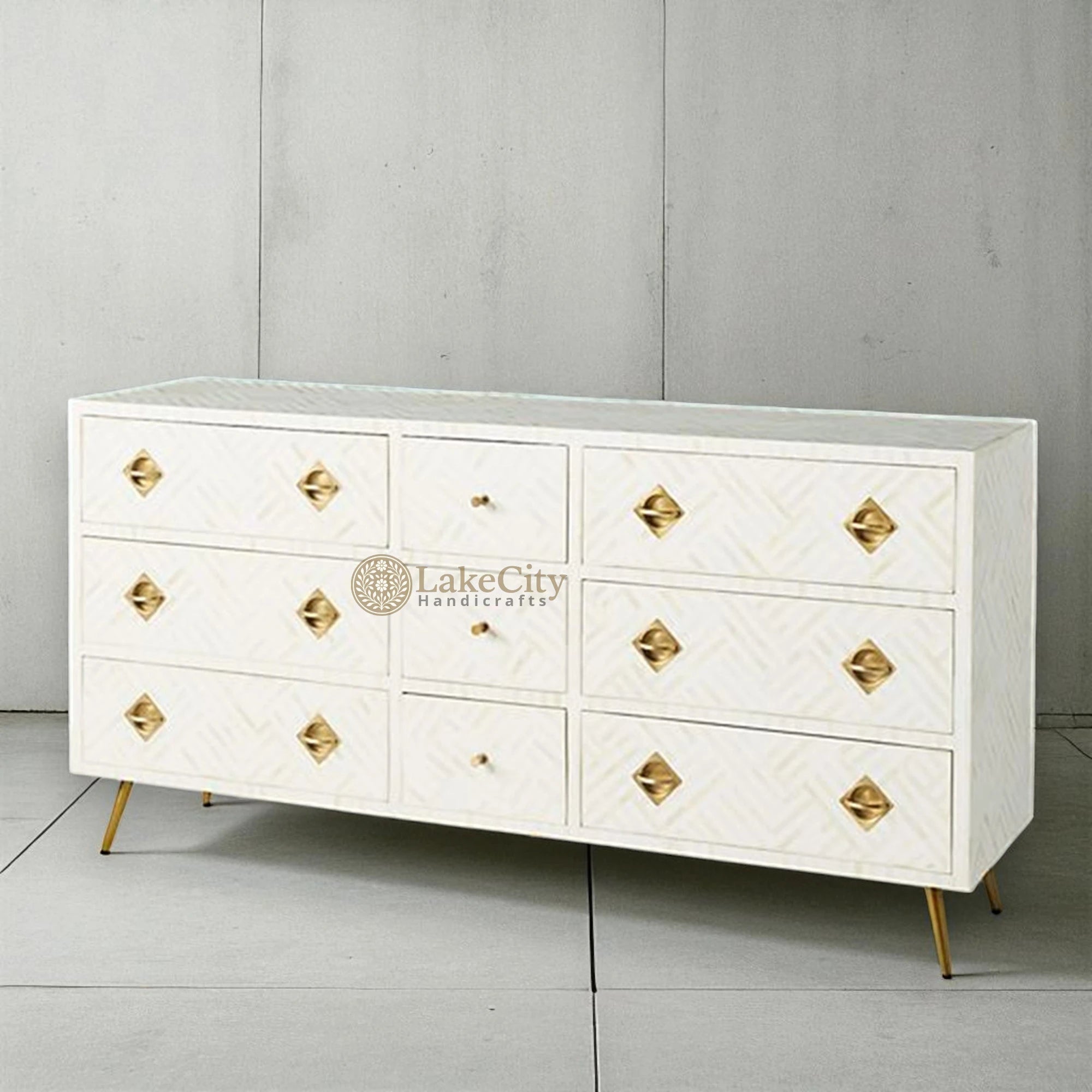 white nine drawer dresser Bone Inlay Optical Design 9 Drawers Chest