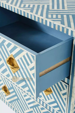 Bone Inlay Optical Chest 6 Drawers Blue