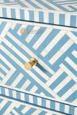Bone Inlay Optical Chest 6 Drawers Blue