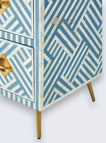Bone Inlay Optical Chest 6 Drawers Blue