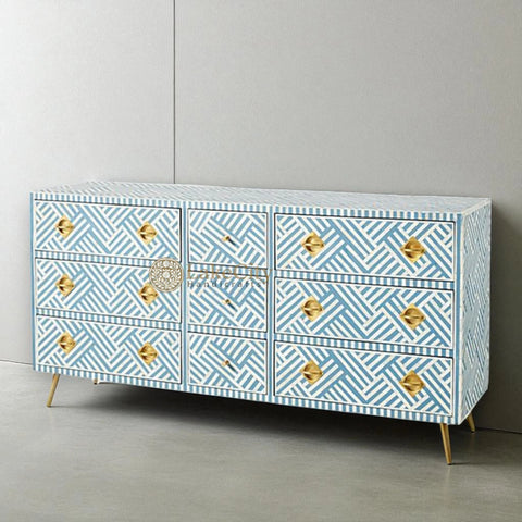 Bone Inlay Optical Design 9 Drawers Chest | Bone Inlay Optical Design 9 Drawers Dresser Table