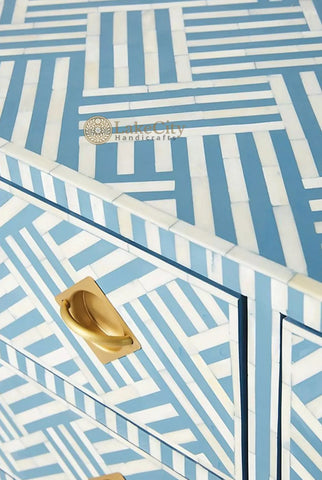 Bone Inlay Optical Chest 6 Drawers Blue