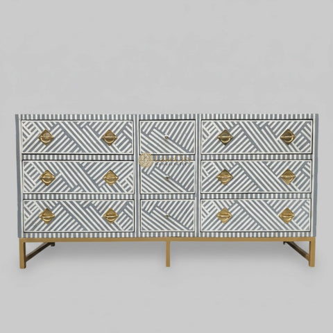 Optical Bone Inlay 9 Drawer Chest Grey