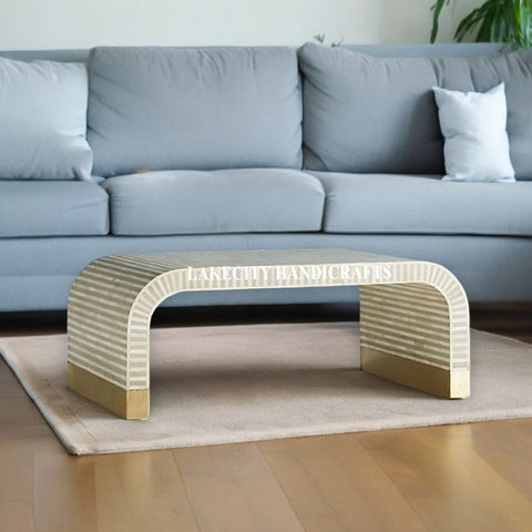 Bone Inlay Stripe Design Waterfall Coffee Table | Bone Inlay Stripe Design Waterfall Center Table