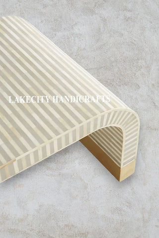 Bone Inlay Stripe Design Waterfall Coffee Table | Bone Inlay Stripe Design Waterfall Center Table