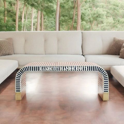 Bone Inlay Stripe Design Waterfall Coffee Table | Bone Inlay Stripe Design Waterfall Center Table