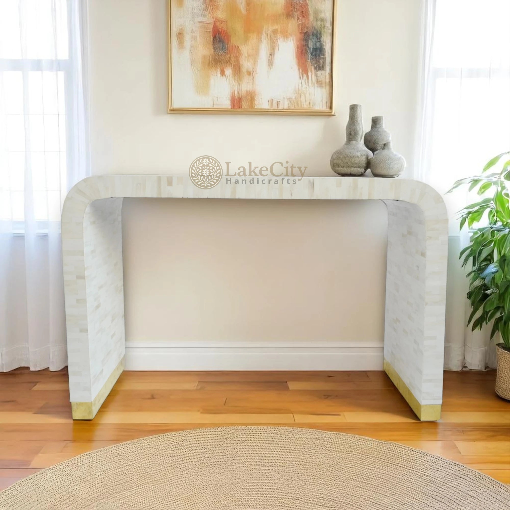 Bone Display Table Bone Inlay Stripe Waterfall Console Table and Desk – Lakecity Handicrafts