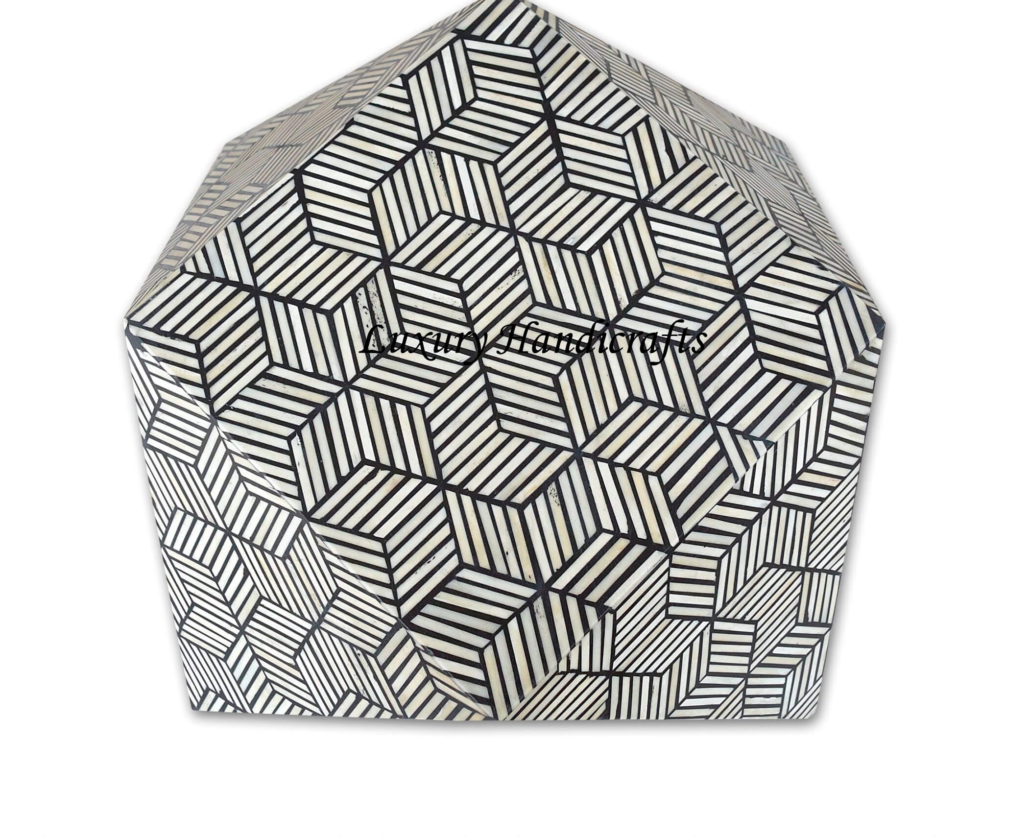 Bone Inlay Optical Octagonal Side Table Black 4