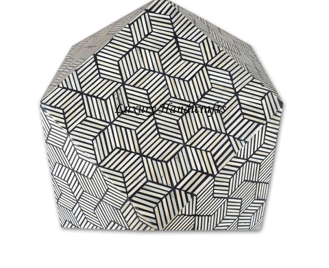 Bone Inlay Optical Octagonal Side Table Black 4