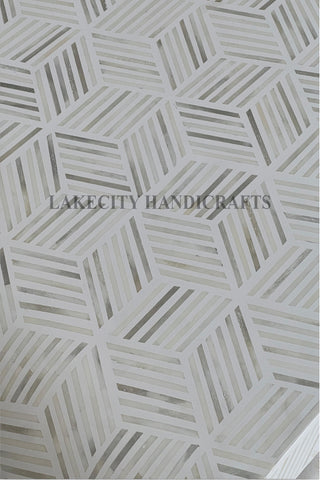 Bone Inlay Cubic Waterfall Coffee Table White Brass Base