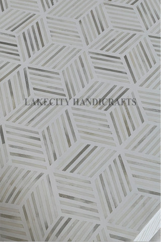 Bone Inlay Cubic Waterfall Coffee Table White Brass Base