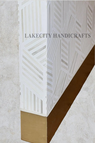 Bone Inlay Cubic Waterfall Coffee Table White Brass Base