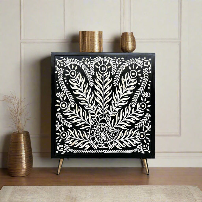 Bone Inlay Cabinet Peacock Black