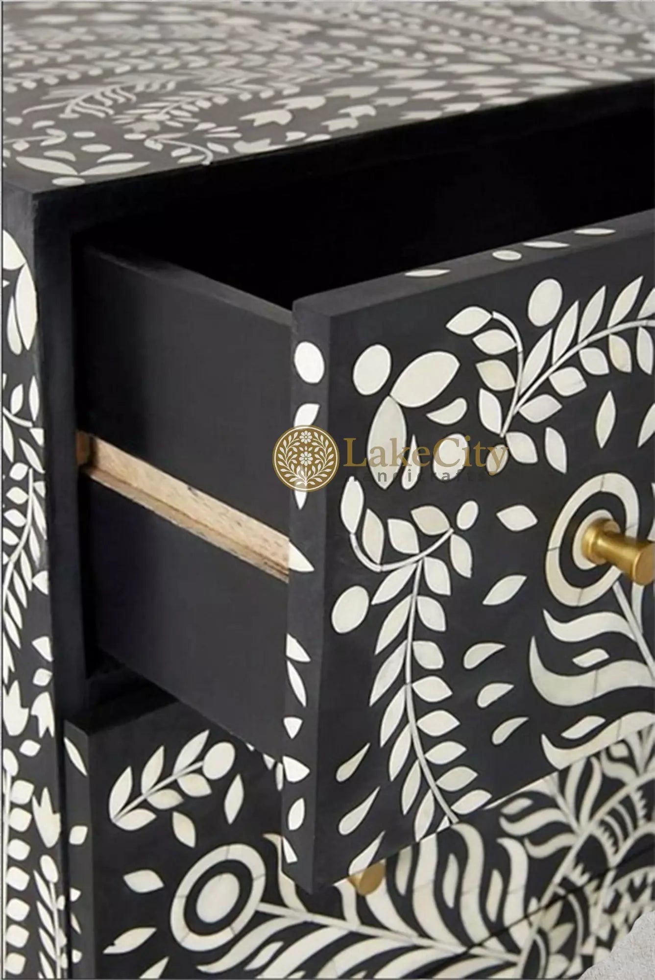 Bone Inlay Lucienne Three Drawer Dresser Black