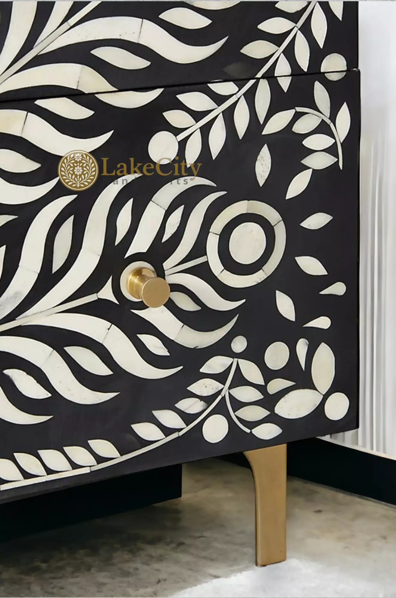 Bone Inlay Lucienne Three Drawer Dresser Black