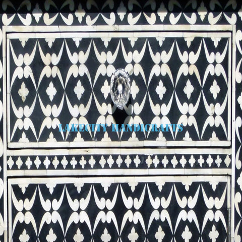 Bone Inlay Quote Design 1 Drawer 1 Door Side Cabinet Black