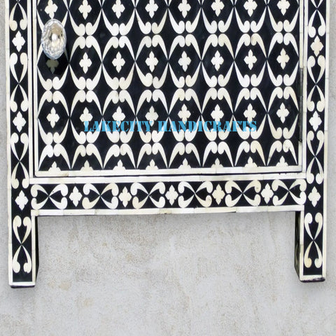 Bone Inlay Quote Design 1 Drawer 1 Door Side Cabinet Black