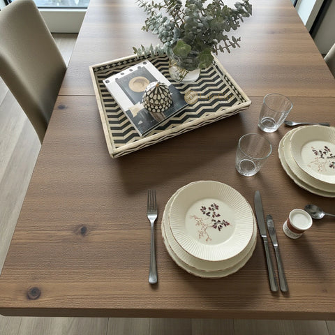 Bone Inlay Rectangle Chevron Pattern Tray Black