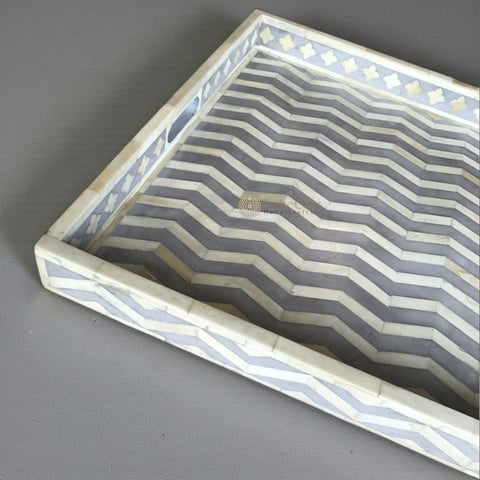Grey Rectangle Chevron Pattern Bone Inlay Tray