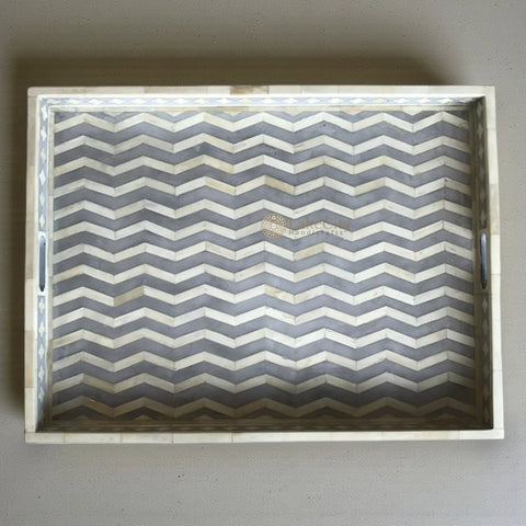 Grey Rectangle Chevron Pattern Bone Inlay Tray