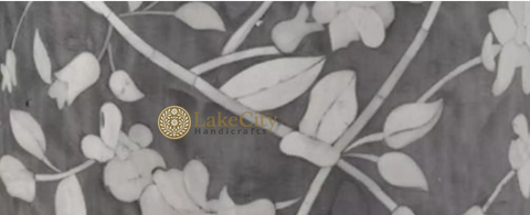 Bone Inlay Round Stool Floral Design Dave Grey