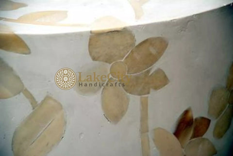 Bone Inlay Round Stool Floral Design White