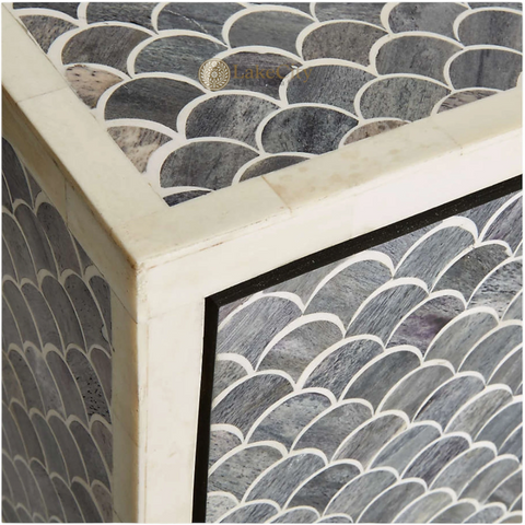Scallop Grey Bone Inlay Nightstand | Luxury Bedside Table | Bone Inlay Nightstand