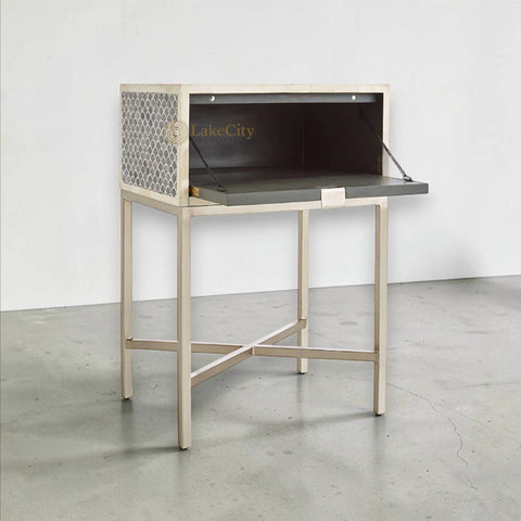Scallop Grey Bone Inlay Nightstand | Luxury Bedside Table | Bone Inlay Nightstand