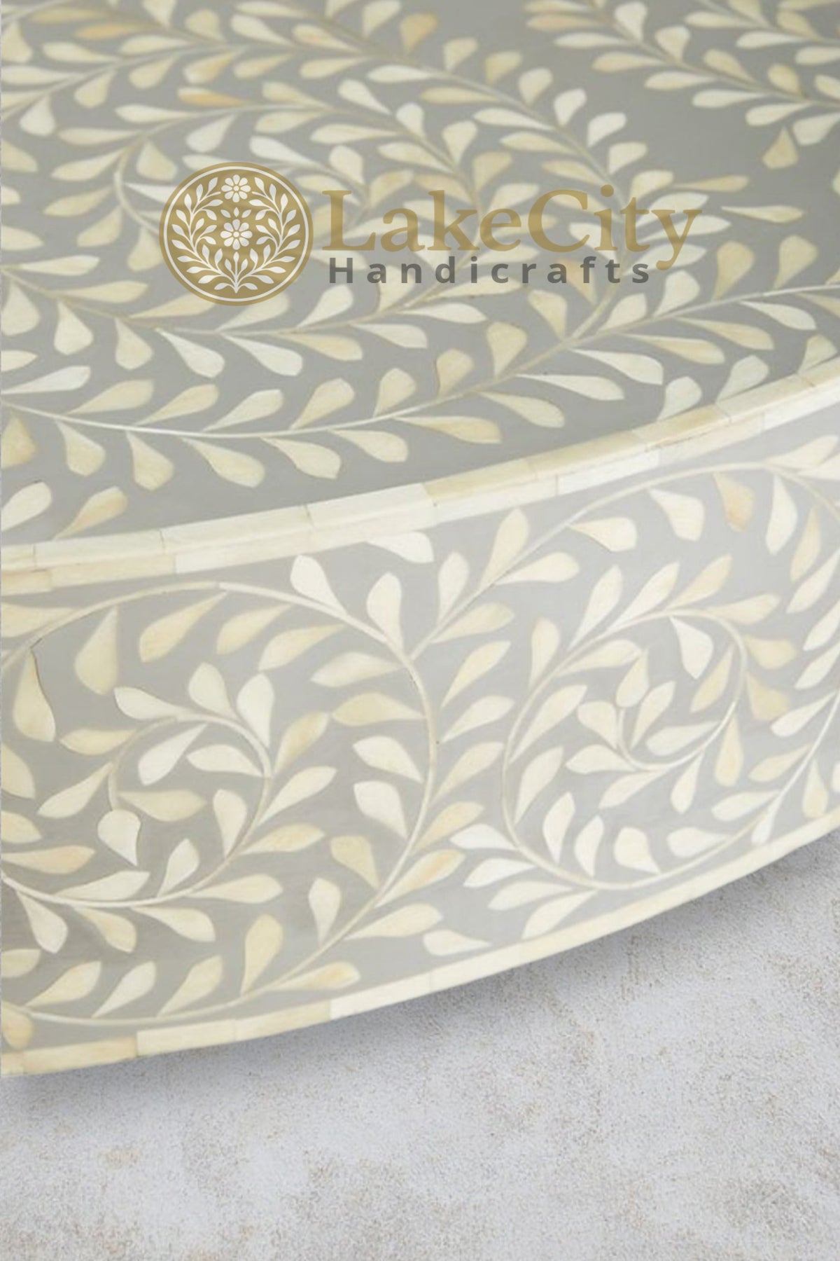 Bone Inlay Scroll-vine Design Round Coffee Table | Bone Inlay Scroll-vine Design Round Center Table