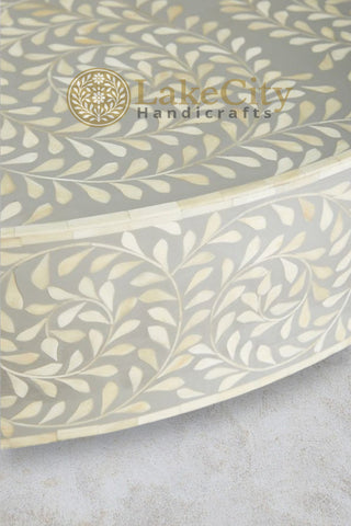 Bone Inlay Scroll-vine Design Round Coffee Table | Bone Inlay Scroll-vine Design Round Center Table