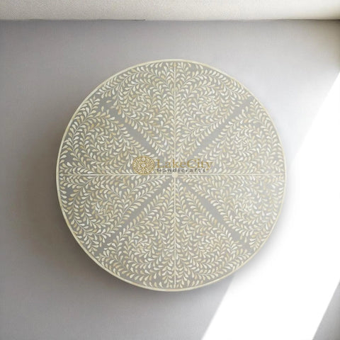 Bone Inlay Scroll-vine Design Round Coffee Table | Bone Inlay Scroll-vine Design Round Center Table