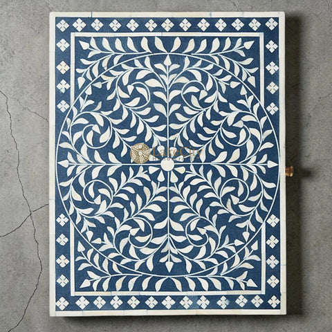 Scroll Vine Bone Inlay Nightstand Blue