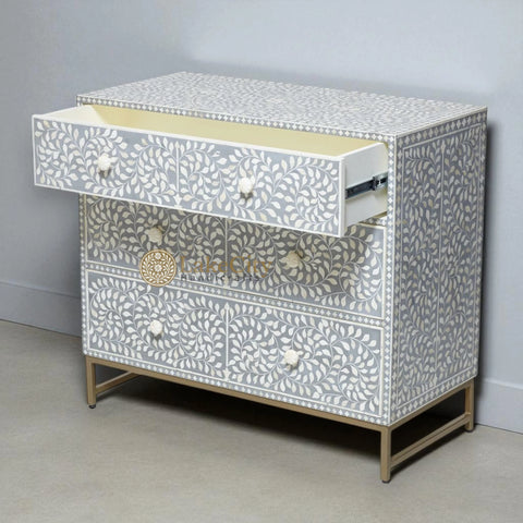 Bone Inlay Scroll-vine Chest of 3 Drawers | Bone Inlay Scroll-vine 3 Drawers Dresser Table