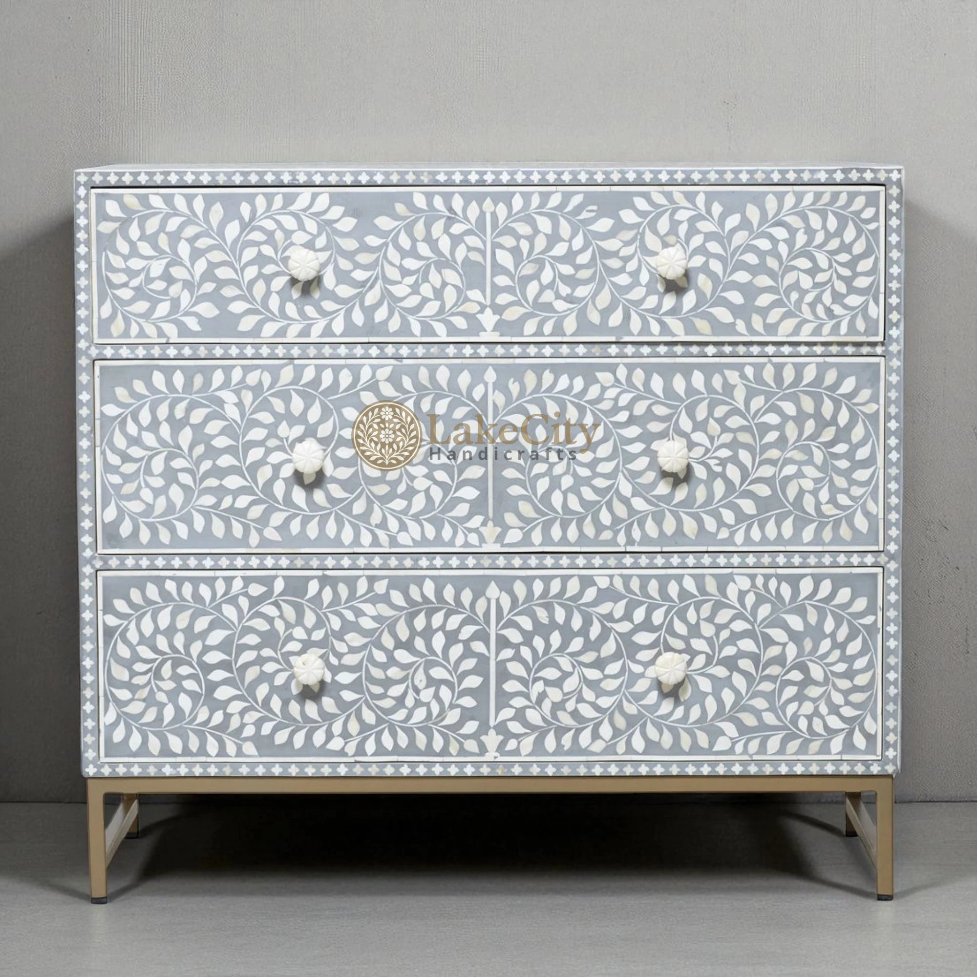 Bone Inlay Scroll-vine Chest of 3 Drawers | Bone Inlay Scroll-vine 3 Drawers Dresser Table