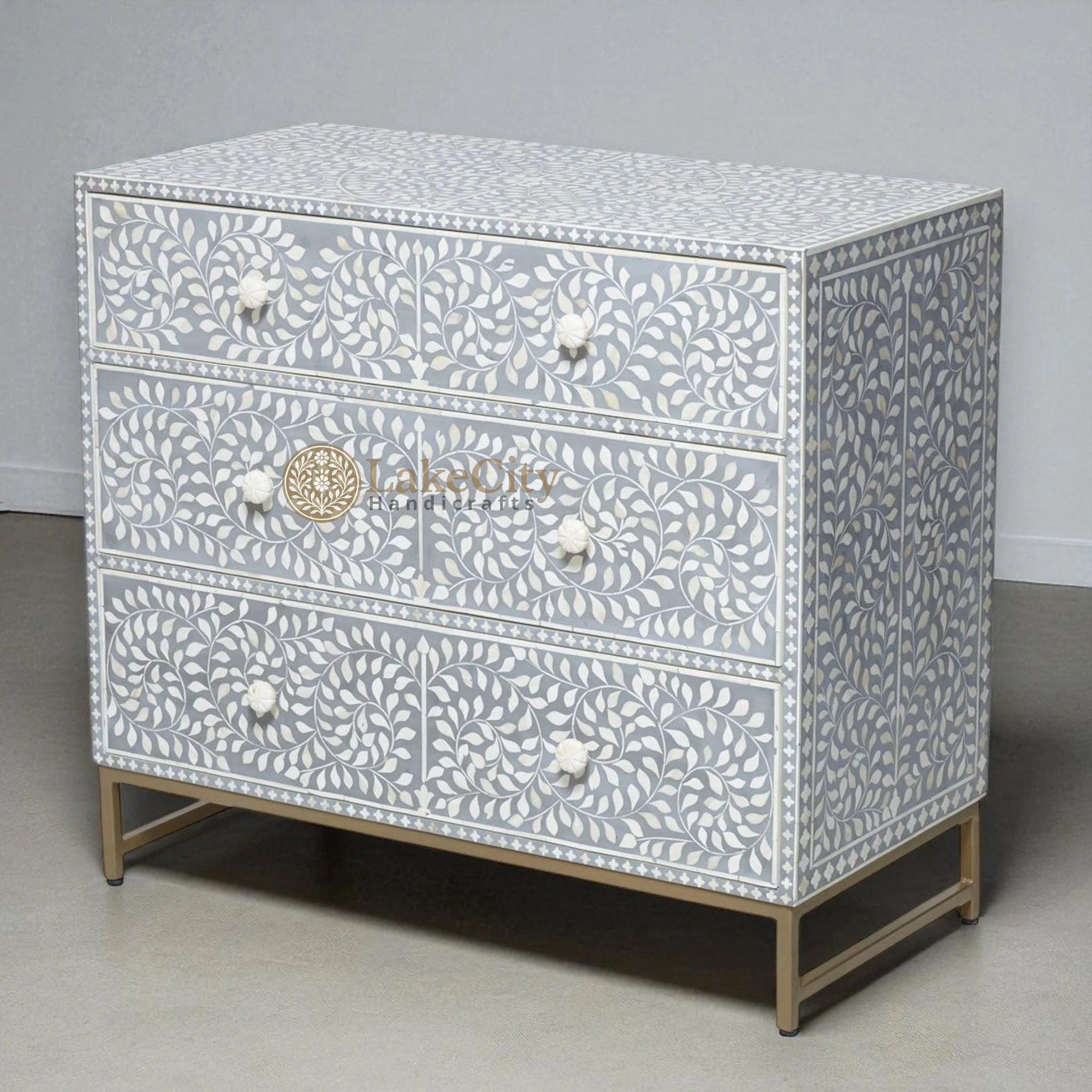 Bone Inlay Scroll-vine Chest of 3 Drawers | Bone Inlay Scroll-vine 3 Drawers Dresser Table