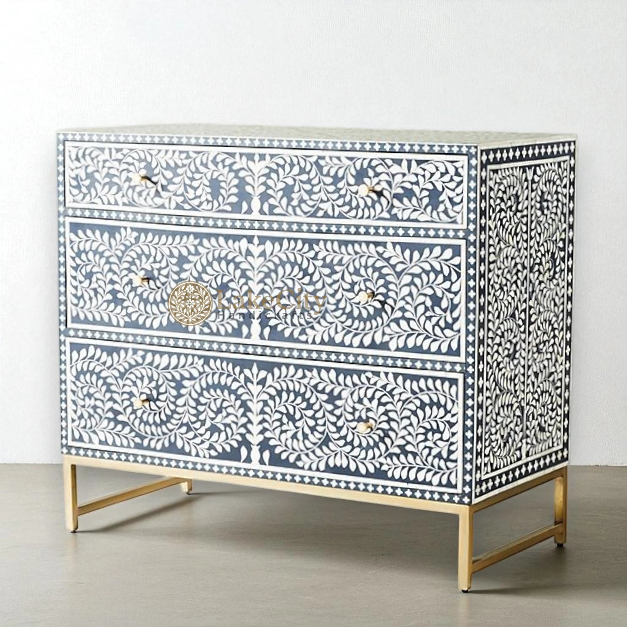 Bone Inlay Scroll-vine Chest of 3 Drawers | Bone Inlay Scroll-vine 3 Drawers Dresser Table