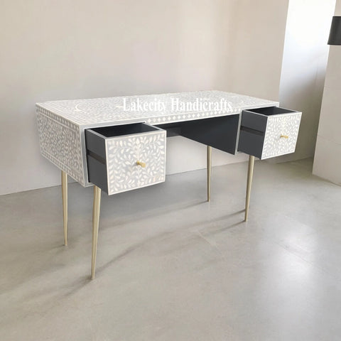 Bone Inlay Scroll-vine Design 2 Drawers Desk | Console Table With Multi Colors
