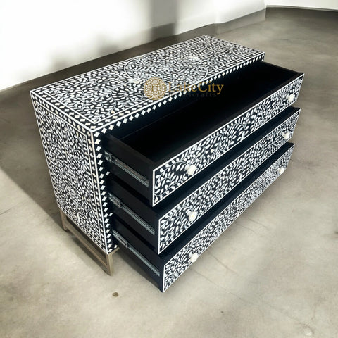 Bone Inlay Scroll-vine Chest of 3 Drawers | Bone Inlay Scroll-vine 3 Drawers Dresser Table